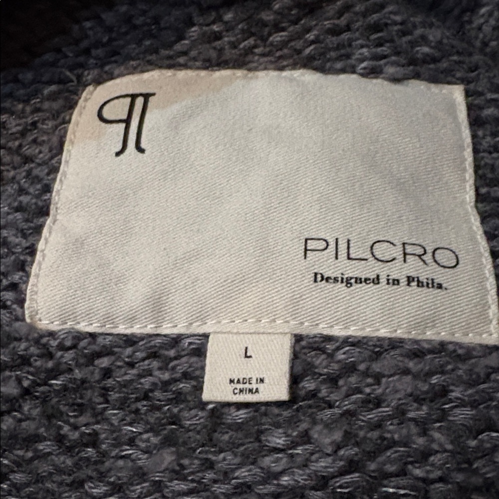 Pilcro Charcoal Gray Cardigan with Dog Intarsia and Pink Trim - Picture 13 of 15
